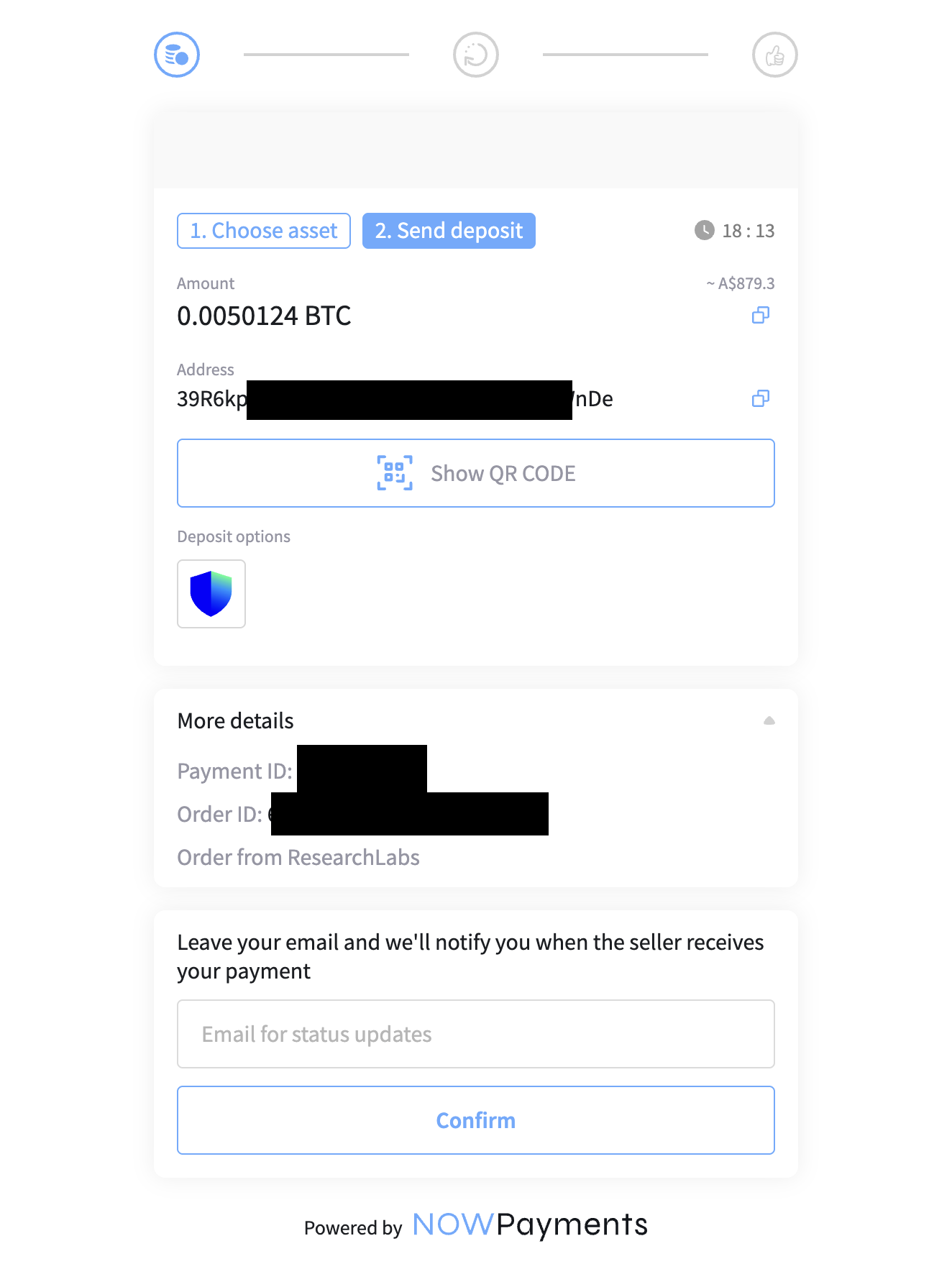 Example NOWPayments invoice