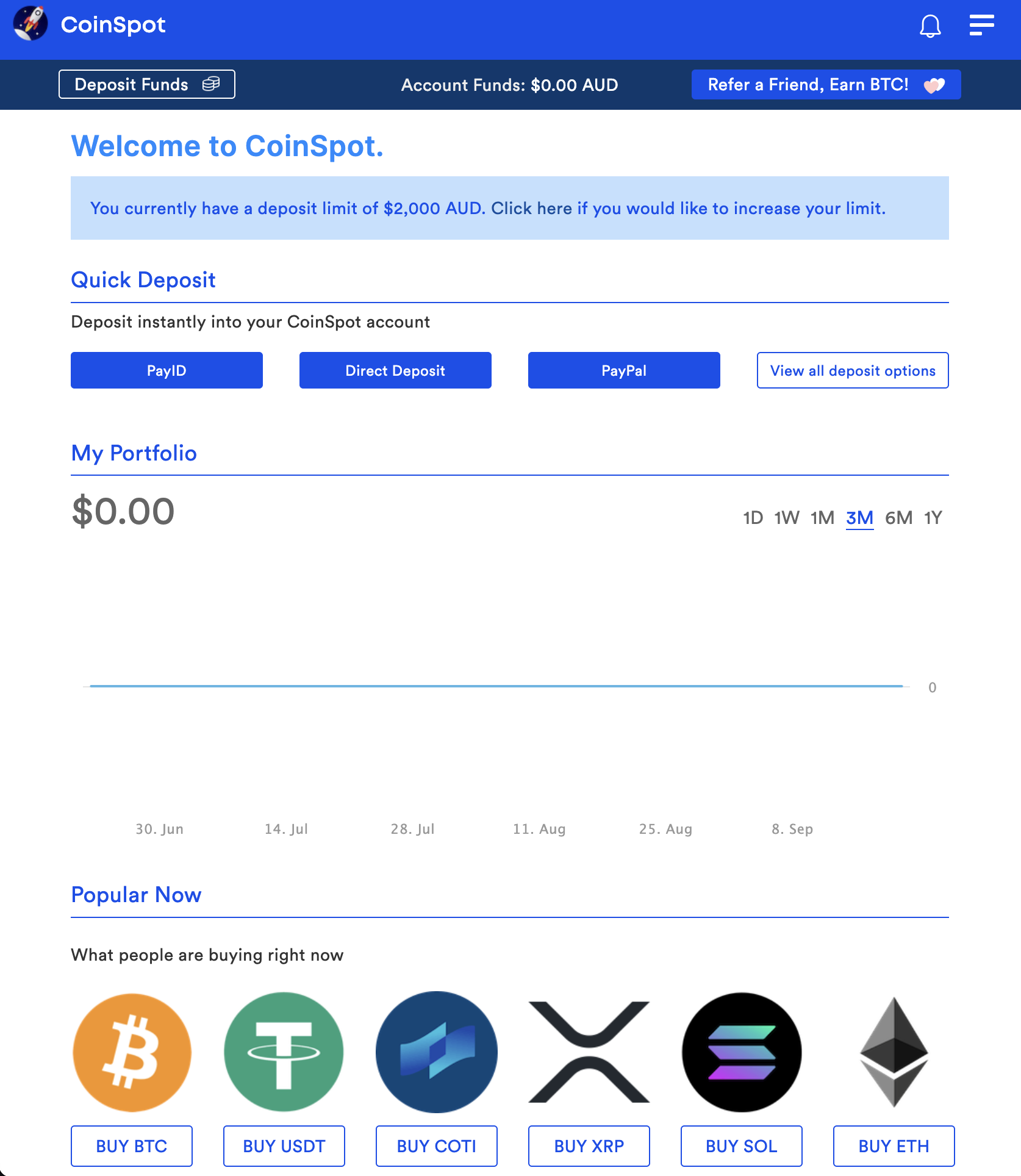 CoinSpot buy screen